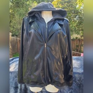 Black Torrid Faux Leather Jacket with Gray Hoodie